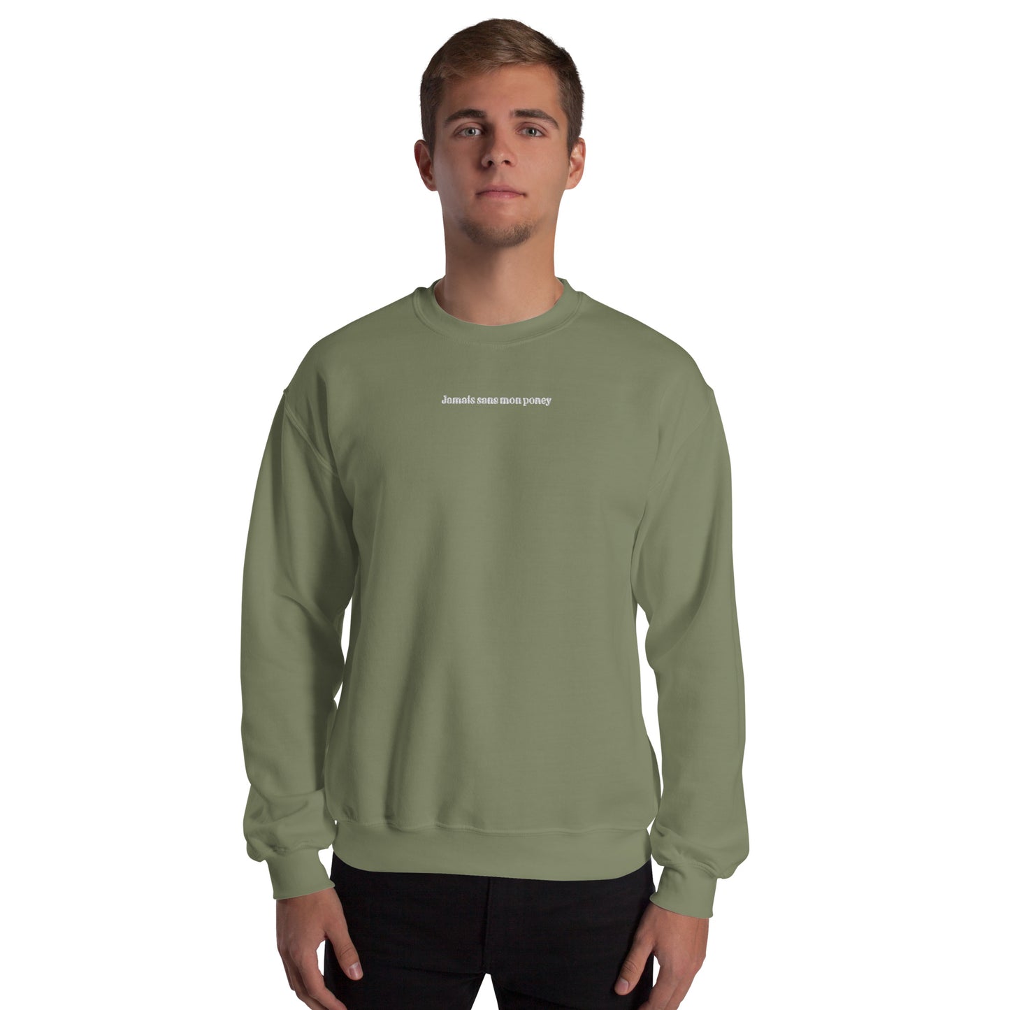 Sweat à Col Rond Homme brodé Jamais sans mon Poney